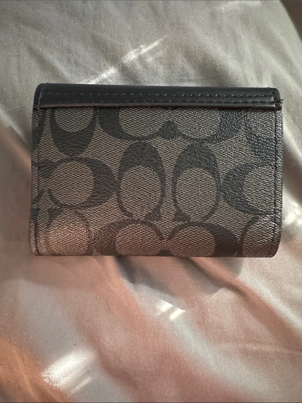 Coach Black Signature Mini Card Case Wallet with Gold 'C' Accent